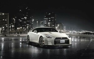 Art hand Auction Nissan GT-R R35 Mid-term 2011 White Night View Nissan Painting Style Wallpaper Poster Extra Large Wide Version 921 x 576mm (Peelable Sticker Type) 028W1, Automobile related goods, By car manufacturer, nissan