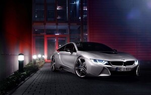 BMW i8 I12 2015 год серебряный плагин hybrid * суперкар обои постер очень большой широкий версия 921×576mm. ... наклейка тип 013W1