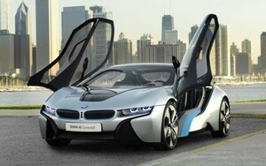 BMW i8 Concept 2011年 プラグインハイブリッド・スーパーカー 絵画風 壁紙ポスター 特大ワイド版 921×576mm はがせるシール式 002W1