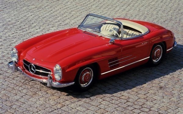 Mercedes Benz 300SL Roadster 1957, rotes Tapetenposter im Gemäldestil, extragroß, breit, 921 x 576 mm, abziehbarer Aufkleber 003W1, Antiquität, Sammlung, Fahrzeug, Auto