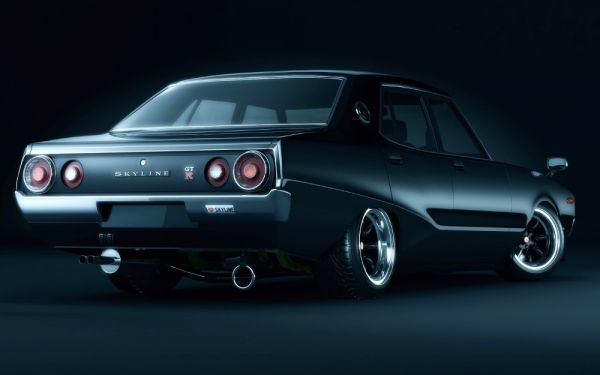 日産 スカイライン 2000GTX-E ケンメリ GT-R仕様 1974年 絵画風 壁紙ポスター ワイド版603×376mm(はがせるシール式)003W2, 自動車関連グッズ, 自動車メーカー別, 日産