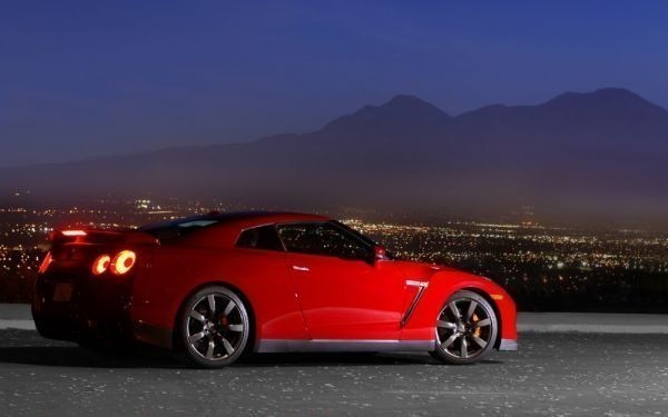 日产 GT-R R35 早期型号 2008 红色夜景绘画风格壁纸海报超大宽版 921 x 576 毫米(可剥贴纸型)013W1, 汽车相关商品, 按汽车制造商, 日产