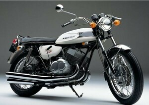 カワサキ H1 500SS マッハⅢ 絵画風 壁紙ポスター 特大A1版 830×585mm（はがせるシール式）001A1