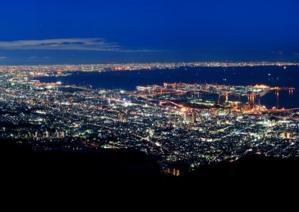 Vista nocturna de Kobe, las tres grandes vistas nocturnas de Japón, papel tapiz estilo pintura, póster extra grande, versión A1, 830 x 585 mm (tipo adhesivo despegable) 003A1, impresos, póster, otros