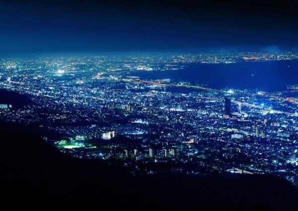 神戸 夜景 日本三大夜景 絵画風 壁紙ポスター 特大A1版 830×585mm(はがせるシール式)001A1, 印刷物, ポスター, その他