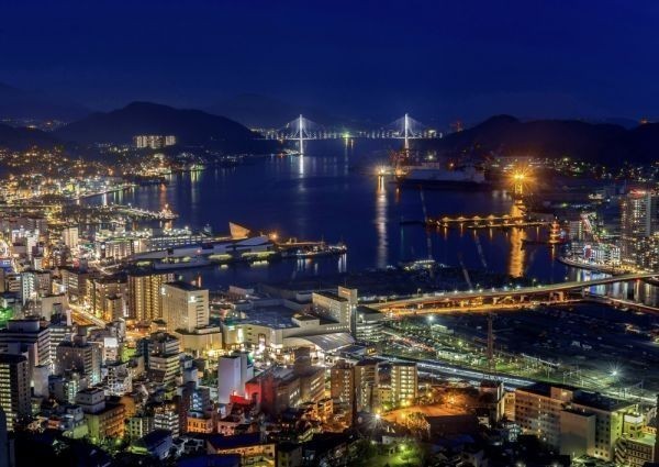 Nagasaki Night View Japan's Three Great Night Views World's New Three Great Night Views Painting Style Wallpaper Poster Extra Large A1 Version 830 x 585mm (Peelable Sticker Type) 002A1, printed matter, poster, others