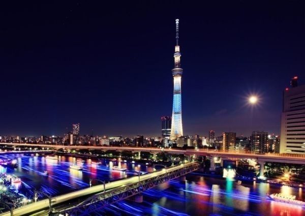 Tokyo Skytree Nachtansicht-Tapetenposter im Malstil, A2-Größe 594 x 420 mm (abziehbarer Aufklebertyp) 007A2, Drucksache, Poster, Andere