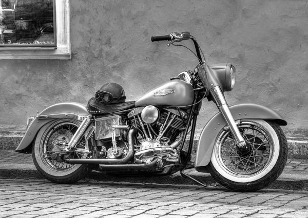 Harley Davidson FLH Shovel Head 1970er Monochrom-Malerei-Tapetenposter, extragroß, A1-Version, 830 x 585 mm, abziehbarer Aufkleber 002A1, Motorradbezogene Waren, Vom Motorradhersteller, Harley Davidson