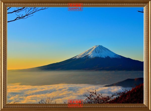 Mt. Fuji in klarem Himmel und einem Wolkenmeer Mt. Fujiyama [Rahmendruck] Tapetenposter im Malstil, extra groß, 796 x 585 mm (abziehbarer Aufklebertyp) 001SGB1, Drucksache, Poster, Wissenschaft, Natur