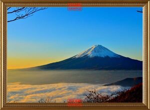 天晴れの富士山と雲海 富士山 ふじやま 【額縁印刷】 絵画風 壁紙ポスター 特大796×585mm（はがせるシール式）001SGB1