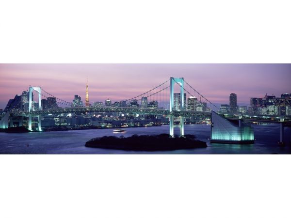 Rainbow Bridge Dusk Night View Tokyo Tower Painting Style Wallpaper Poster Extra Large Panoramic Version 1842 x 576mm (Removable Sticker Type 004S1, printed matter, poster, others