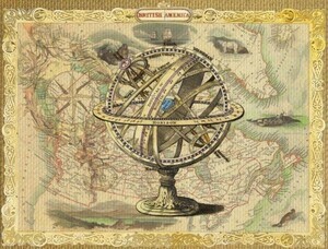 Art hand Auction BRITISH AMERICA Map Collage Compass Nautical Vintage Painting Style Wallpaper Poster 772 x 585mm (Peelable Sticker Type) 013S1, printed matter, poster, others