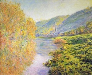 Art hand Auction [Versión de tamaño completo] Claude Monet Bancos del río Sena Otoño Jouffos 1884 Papel pintado Póster 717 x 585 mm Adhesivo despegable 030S1, cuadro, pintura al óleo, Naturaleza, Pintura de paisaje