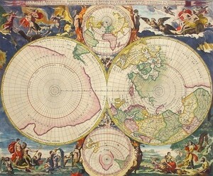 古代 世界地図 アンティーク 北半球 南半球 絵画風 壁紙ポスター 704×585mm（はがせるシール式）012S1