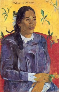 Art hand Auction [全尺寸版] Paul Gauguin Vahine no Te Tiare(鲜花女人)1891 壁纸海报超大 576 x 895 毫米贴纸类型 012S1, 绘画, 油画, 肖像