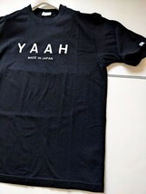 YAAH メンズL ヤア クルーネック ロゴプリント コットン 半袖Tシャツ 日本製 _画像3