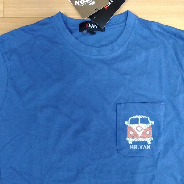 L ミスターヴァン MR.VAN 新品　半袖Tシャツ　トップス　カットソー　青　胸ポケット　タイプ2風プリント メンズ紳士 アウトドア　レジャー