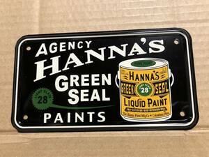 『ミニ 看板 プレート Hannas Green Seal Paints』送料185円 アメリカ 雑貨 ナンバープレート 世田谷ベース カフェ