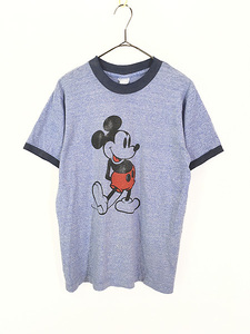 レディース 古着 80s Disney Mickey ミッキー 霜降り リンガー Tシャツ L位 古着