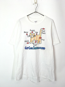 古着 90s USA製 猫 ネコ 取扱説明 ポップ アート Tシャツ XL位 古着