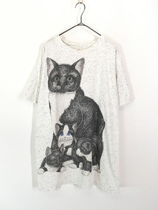  lady's old clothes 90s USA made cat .. parent . animal BIG print T-shirt One-piece mini height XL rank old clothes 