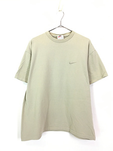 古着 90s USA製 NIKE スウォッシュ ワンポイント 刺しゅう Ｔシャツ カーキ L 古着