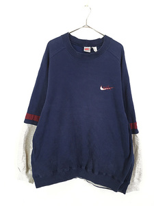 古着 90s NIKE 筆記体 ロゴ 刺しゅう 袖 切替 スウェット トレーナー XL 古着