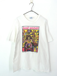 レディース 古着 80s USA製 Kiki 「book woman」 本 ポップアート 100%コットン Tシャツ L 古着