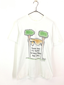  lady's old clothes 80s USA made Shoebox animal endurance message print T-shirt M old clothes 