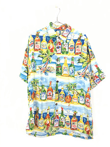 古着 90s Hawaii製 KAHALA 瓶 ビール ヤシの木 半袖 ボックス レーヨン シャツ L 古着