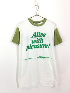 古着 80s Newport 「Alive with pleasure!」 タバコ シガレット 2トーン Tシャツ L 古着