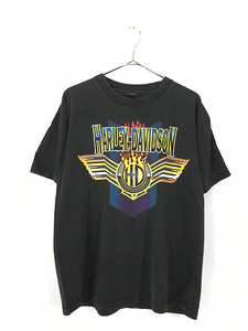 古着 90s USA製 HARLEY DAVIDSON ファイヤー ウィング 両面 Tシャツ L 古着