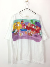 レディース 古着 90s 犬 わんちゃん 大集合 くつろぎタイム ペイント デザイン Tシャツ XL位 古着_画像1