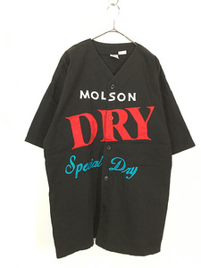 古着 90s MOLSON DRY ビール 企業 サテン パッチ ベースボール シャツ XL 古着