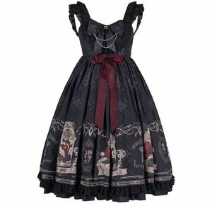  Vintage способ Gothic and Lolita костюмированная игра безрукавка платье One-piece черный L размер 