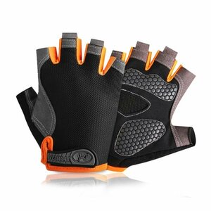  gloves glove Pro fitness slip prevention ventilation half finger fishing cycling [Silicone Orange][ size : L]