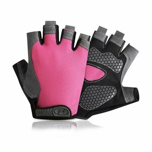 手袋 グローブ プロ フィットネス 滑り止め 通気性 ハーフ フィンガー 釣り サイクリング 【Silicone Pink】【サイズ: L】