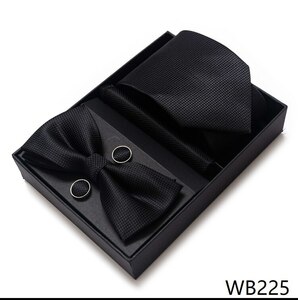 新品　ビジネス　ネクタイ　蝶ネクタイ　カフリンクス　ハンカチ　セット　WB225　ブラック