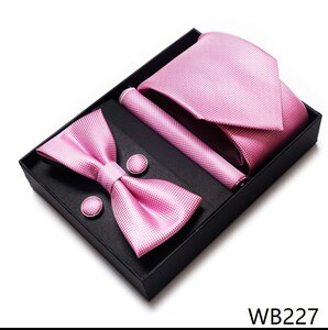 新品　ビジネス　ネクタイ　蝶ネクタイ　カフリンクス　ハンカチ　セット　WB227　ピンク