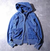 HYSTERIC GLAMOUR×ORIGINAL BLUES ヒステリックグラマー オリジナル ブルース ニット切替え スウェット ジップパーカ インディゴ (S)o-406_画像1