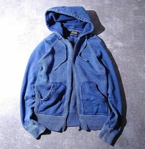 HYSTERIC GLAMOUR×ORIGINAL BLUES ヒステリックグラマー オリジナル ブルース ニット切替え スウェット ジップパーカ インディゴ (S)o-406