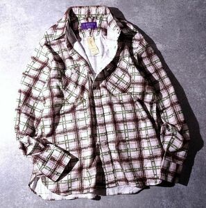 NEPENTHES ネペンテス 総柄 ワークシャツ コットン ネルシャツ 長袖 チェック 胸ポケット 日本製 美品 メンズ (L) ●o-405