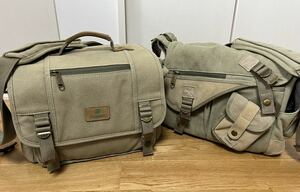 美品☆[EtsHaim] L320 A450 CANVAS BAG ショルダーカメラバック 2個セット アースグリーン イツハイム