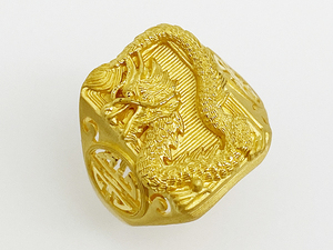  Prima Gold 24 gold signet ring 10.4g 12 number dragon Dragon motif * 24K ring 