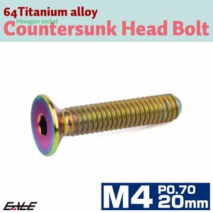 チタンボルト M4×20mm P0.7 皿ボルト 六角穴 皿 キャップボルト レインボー 虹色 JA1489