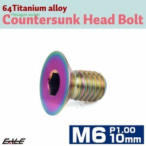 チタンボルト M6×10mm P1.0 皿ボルト 六角穴 皿 キャップボルト レインボー 虹色 JA1538