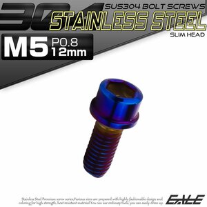 キャップボルト M5×12mm P0.8 六角穴付きボルト スリムヘッド 焼きチタンカラー カスタムボルト ステンレス製 TB1088