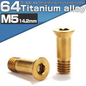 64チタン製 ディレイラープーリー ボルト M5×14.2mm ゴールド 2本セット チタンボルト JA469