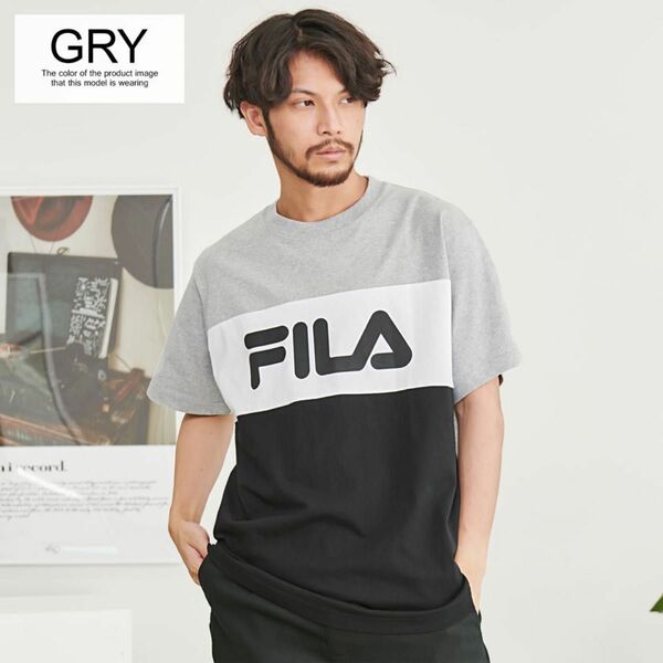 FILAフィラ　ロゴ切替Tシャツ　グレー　サイズ