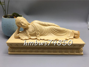 新品 仏教美術 涅槃仏 寝仏 仏像 彫刻 ヒノキ檜木 自然木 職人 手作り 置物 美術品 東洋彫刻 長さ21cm